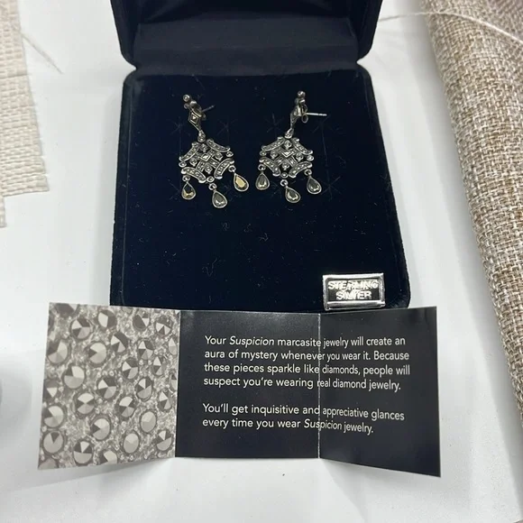 Vintage Marcasite Sterling Silver Chandelier Earrings by Suspicion ✨ - Picture 5 of 12